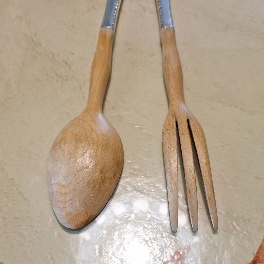 Prestige Silver and Wood Salad Fork & Spoon - Picture 9 of 11